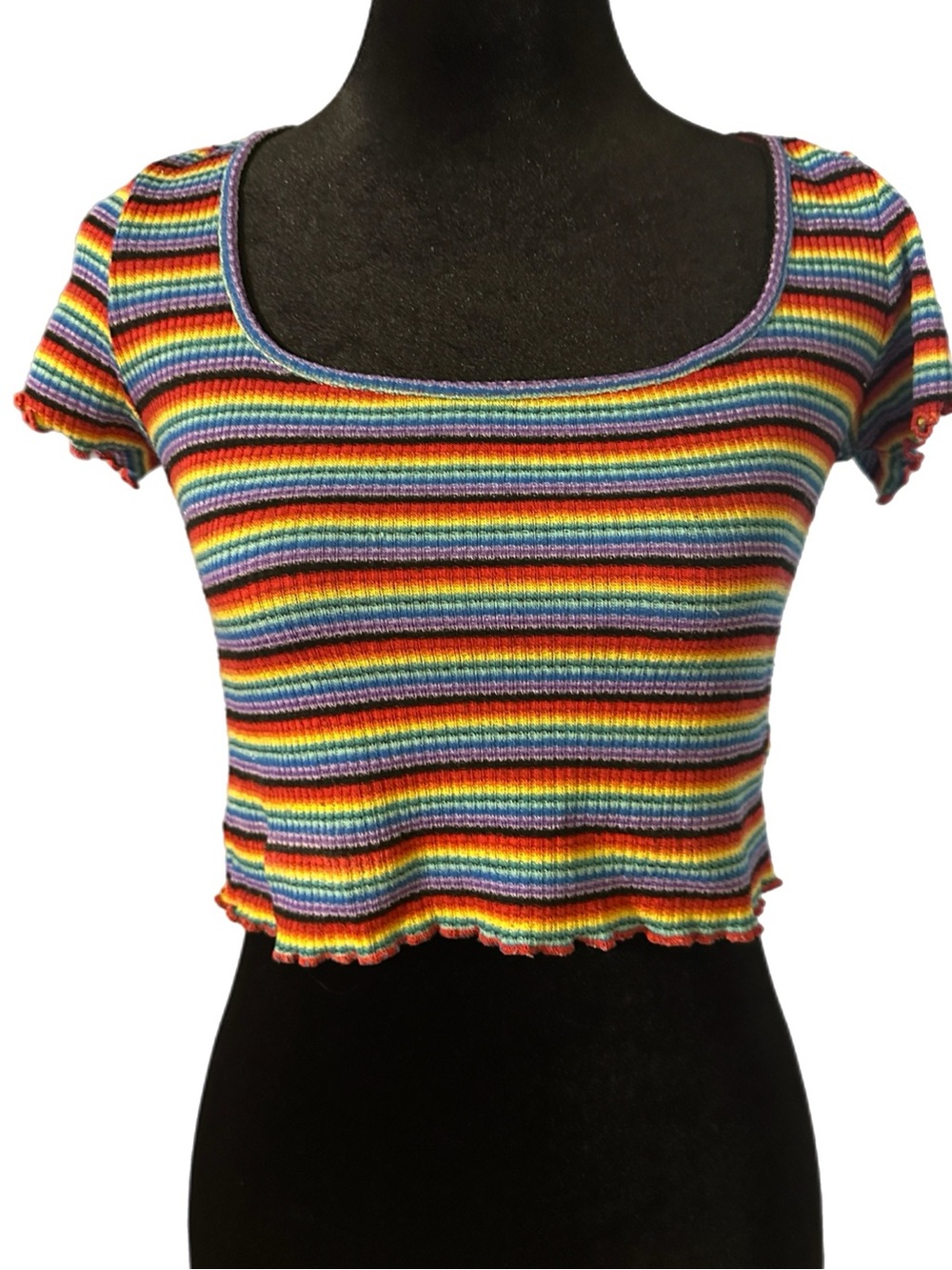 Forever 21 Multicolor Rainbow Striped Cropped Knit Top